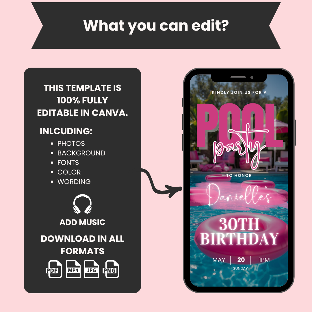 Pool Party Birthday Invitation Canva Template
