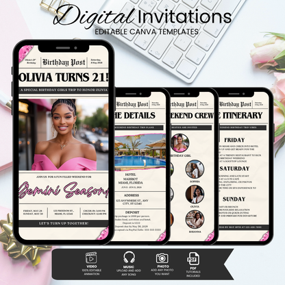 Gemini Birthday Trip Invite & Itinerary Template
