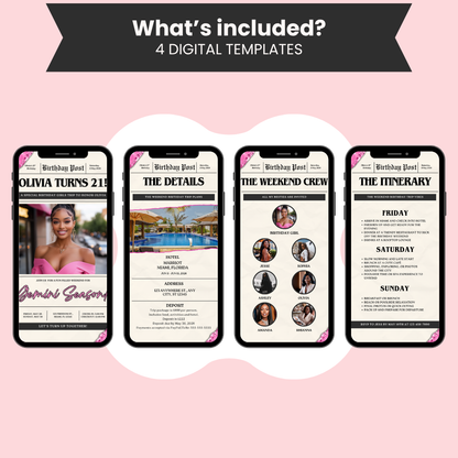 Gemini Birthday Trip Invite & Itinerary Template
