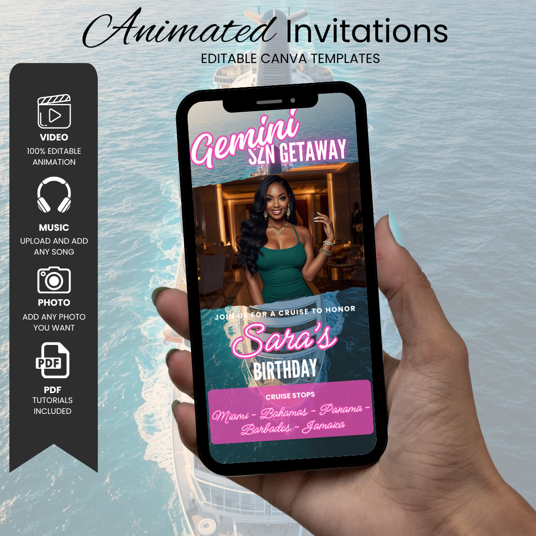 Gemini Cruise Birthday Invite & Itinerary Template