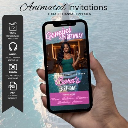 Gemini Cruise Birthday Invite & Itinerary Template