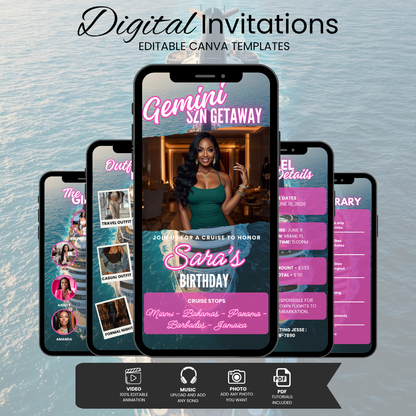 Gemini Cruise Birthday Invite & Itinerary Template