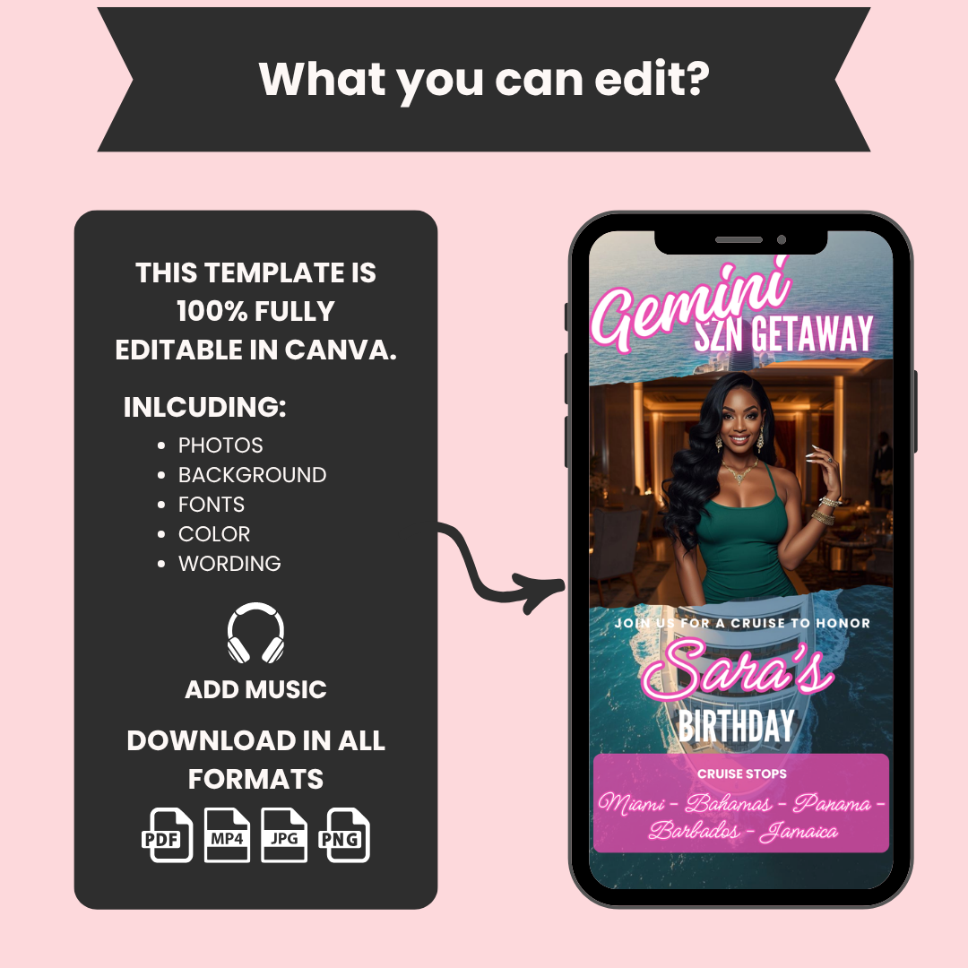 Gemini Cruise Birthday Invite & Itinerary Template
