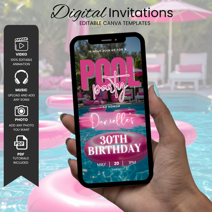 Pool Party Birthday Invitation Canva Template