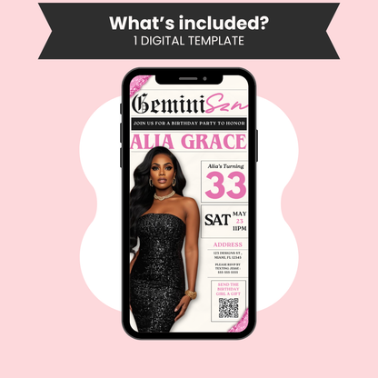 Gemini Birthday Newspaper Invite Template