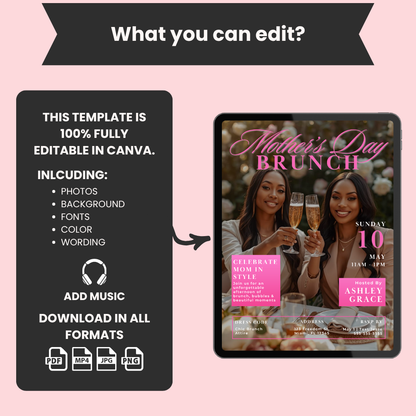 Mothers Day Brunch Invitation | Animated Magazine Cover Invite | Editable Canva Template | Brunch Party Flyer