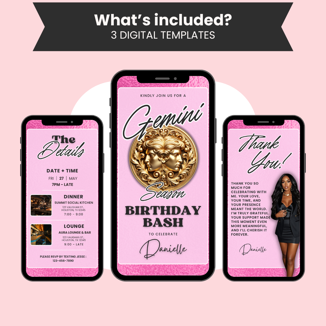 Gemini Birthday Invitation Template, Editable Canva Birthday Bash Invite