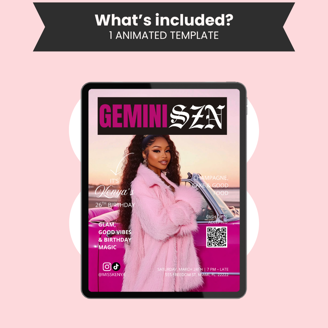 Gemini Birthday Magazine Cover Invite