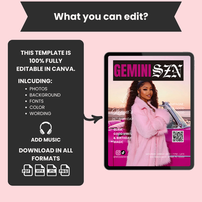 Gemini Birthday Magazine Cover Invite
