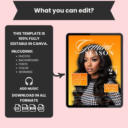 Gemini Birthday Magazine Cover Invite