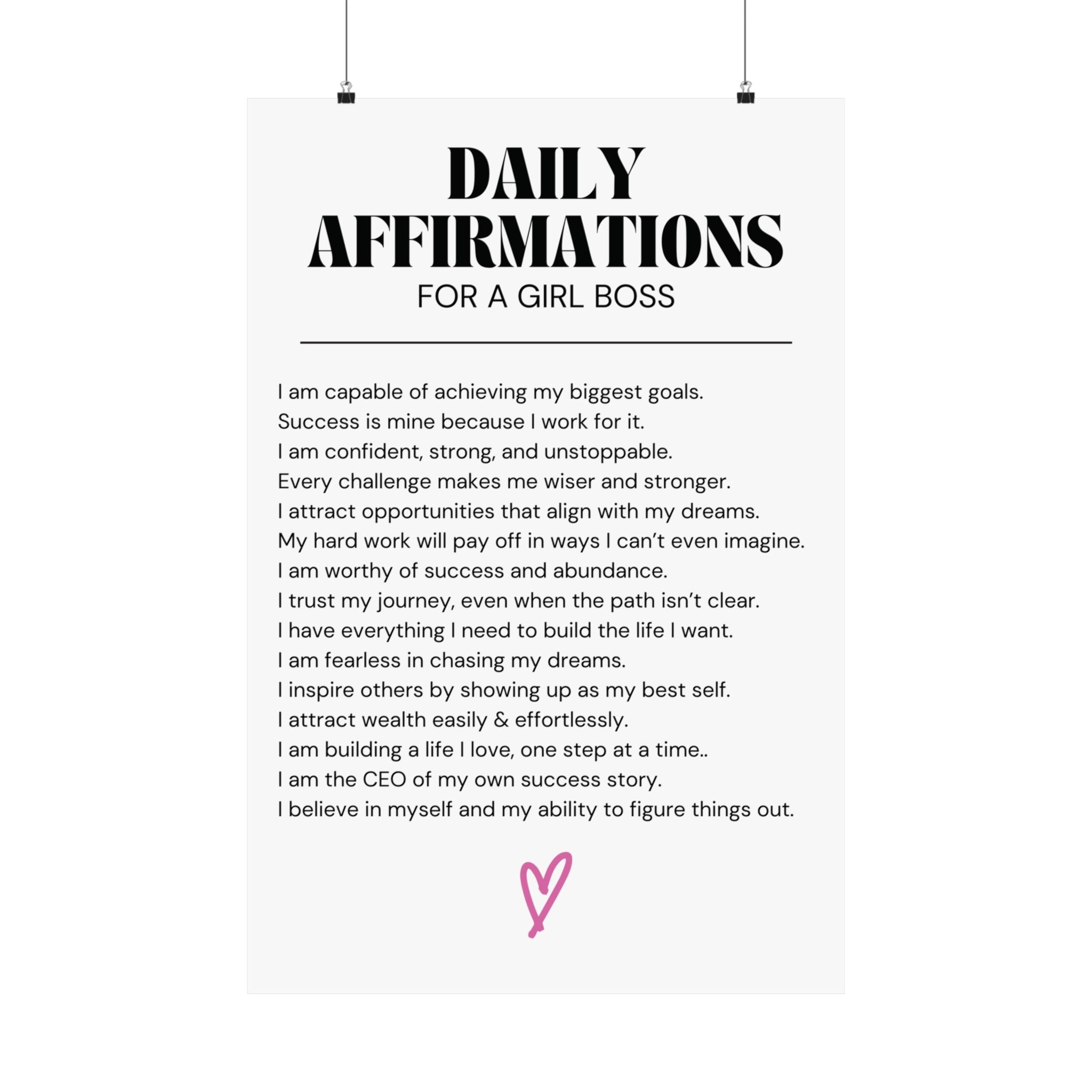 Daily Affirmations for Girl Boss Wall Print
