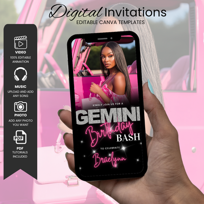 Gemini Birthday Invitation Template