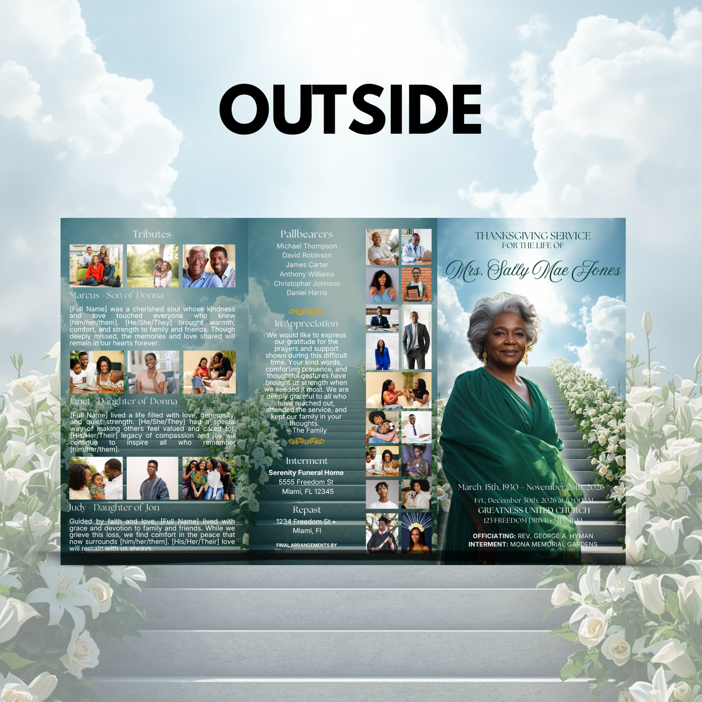 Green Funeral Trifold Pamphlet Memorial Bundle
