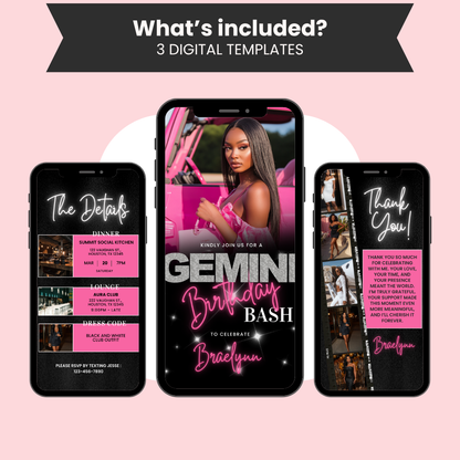 Gemini Birthday Invitation Template