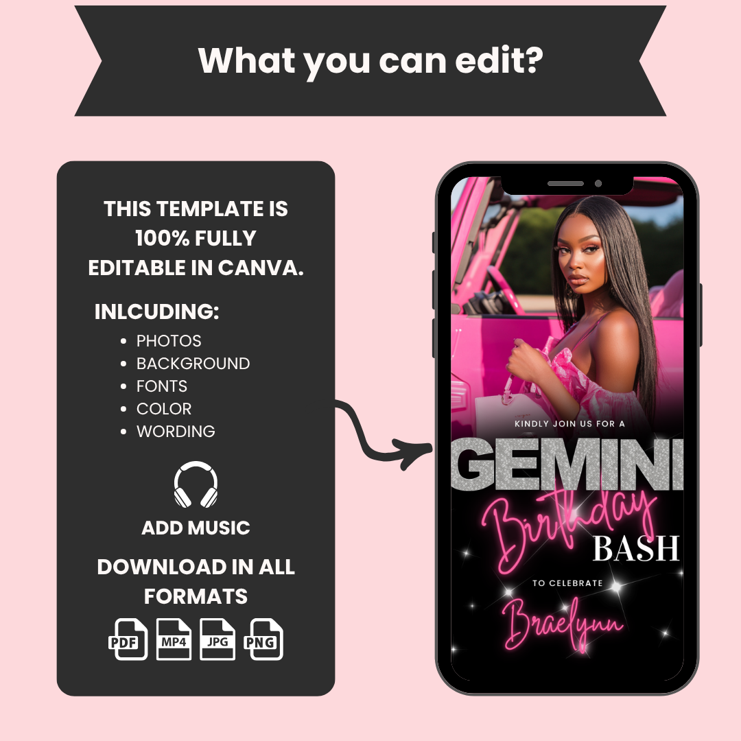Gemini Birthday Invitation Template