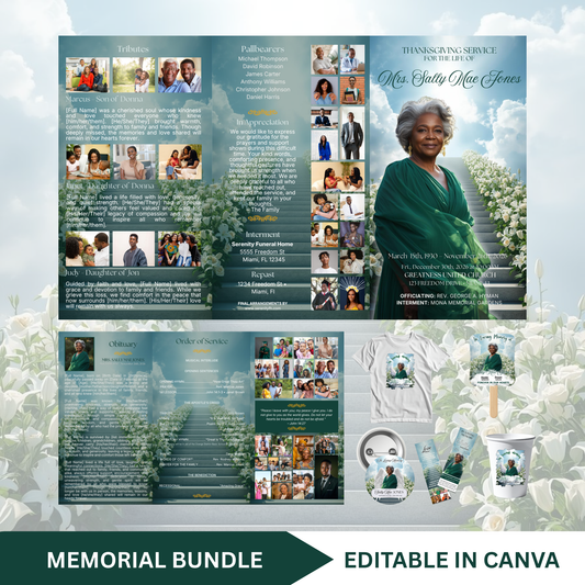 Green Funeral Trifold Pamphlet Memorial Bundle