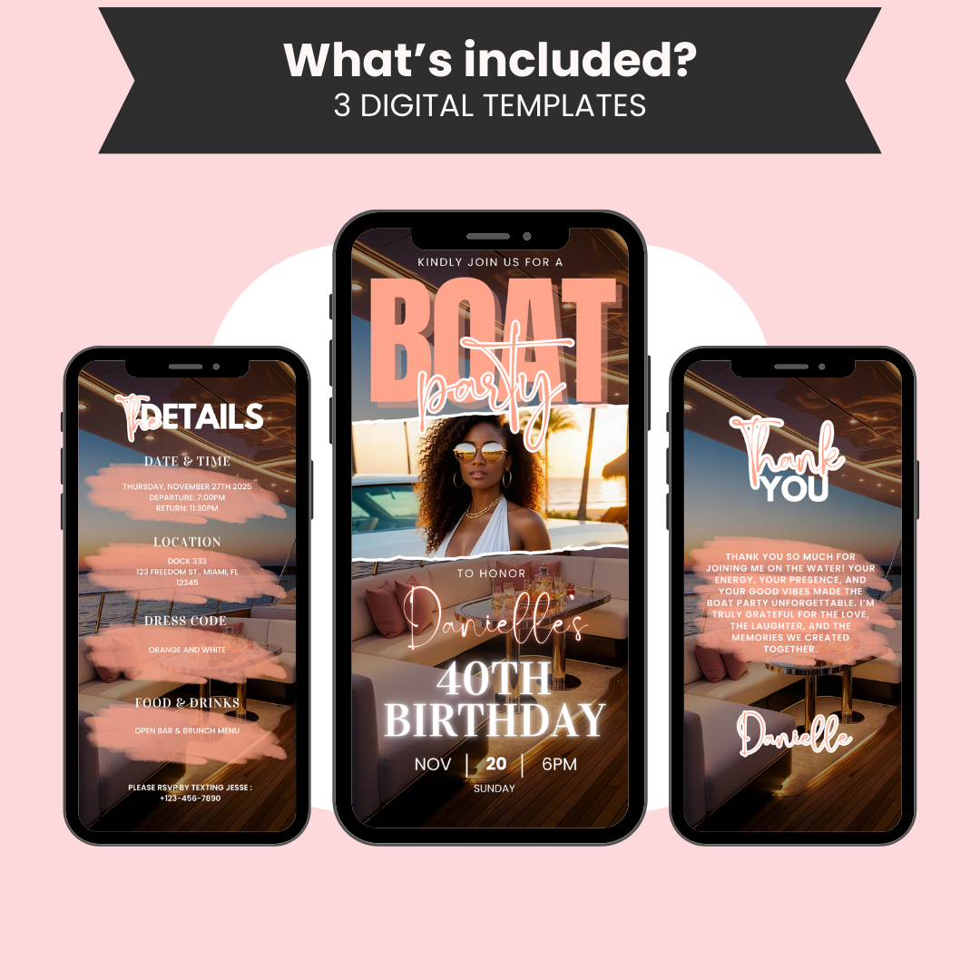 Animated Luxury Boat Birthday Party Invitation | Editable Canva Digital Template