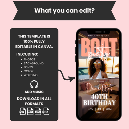 Animated Luxury Boat Birthday Party Invitation | Editable Canva Digital Template